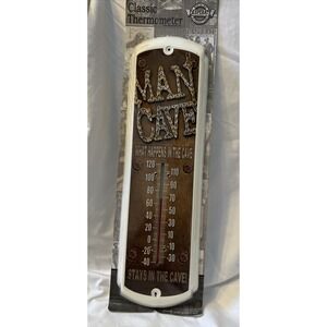 NEW MAN CAVE ‎ METAL THERMOMETER SIGN 17" H x 5" W